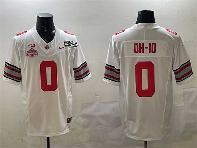 Mens Ohio State Buckeyes #0 OH-IO White 2025 CFP Final With National Champions Patch F.U.S.E. Vapor Limited Stitched Jersey